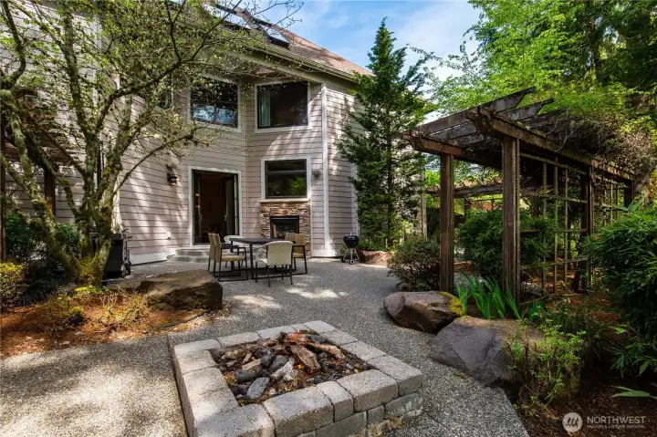 Outdoor gas fire pit on the patio