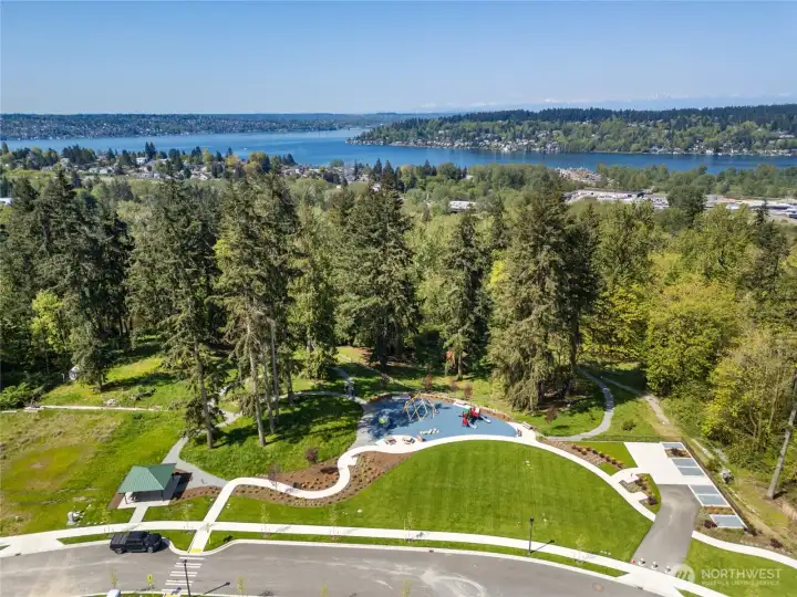 Arial view of playground and park area. Photo is representational. Actual home is under construction and materials, colors, and finishes will vary. See site agent for details.