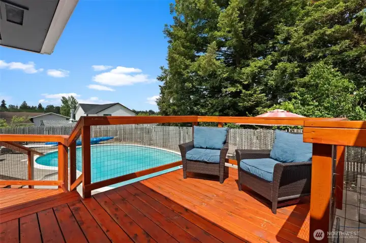 oversized deck overlooking pool