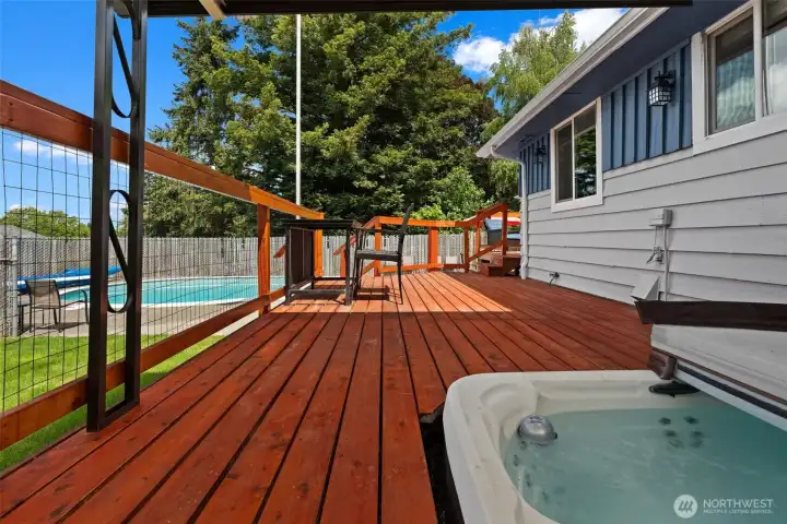 In deck hot tub