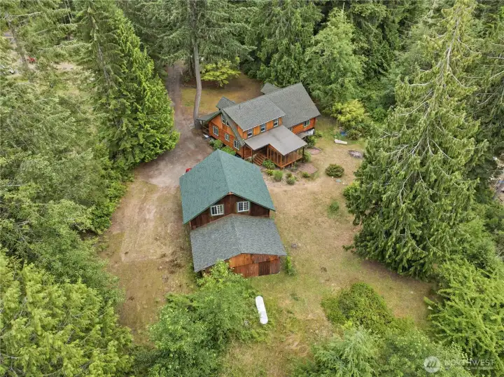 Aerial of home and shop/garage Aerial of home and shop/garage