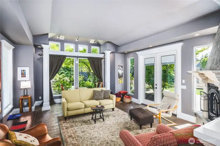 Sunken Living Room overlooks the Gardens Sunken Living Room overlooks the Gardens