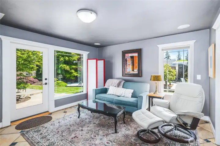 Family Room with French Doors to Backyard Family Room with French Doors to Backyard
