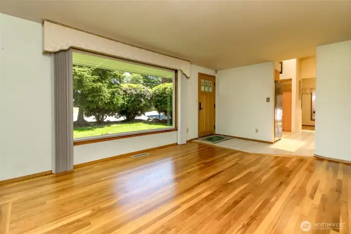 Lovely view from the living room. The kitchen is off to the right.