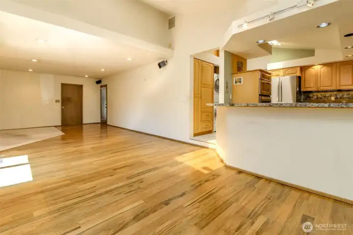 This picture is taken from the dining area.  It faces the garage door to the left and an additional door (partially seen) that leads to the private back patio.