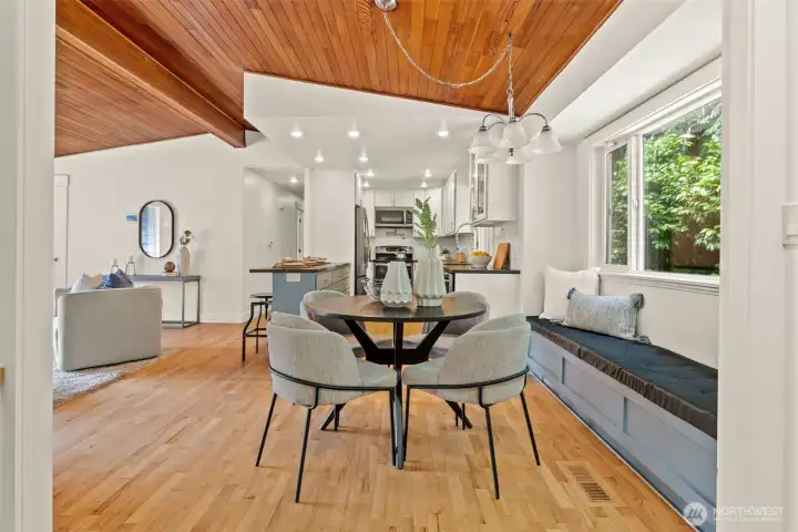 Dining area with custom built-in bench.