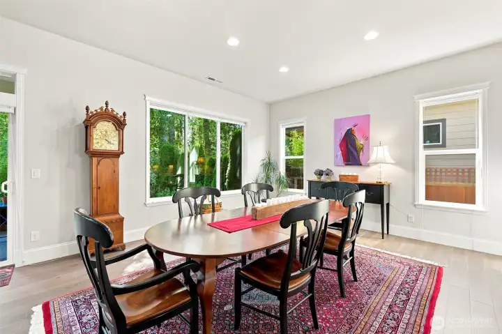 The dining room is large enough for a full, extendable dining table.