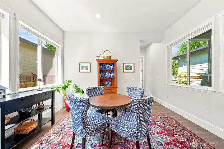 Casual dining space sits between the kitchen and second bedroom / bathroom "wing".