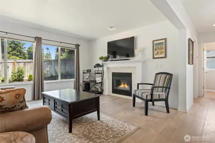 Family room overlooking the peaceful backyard