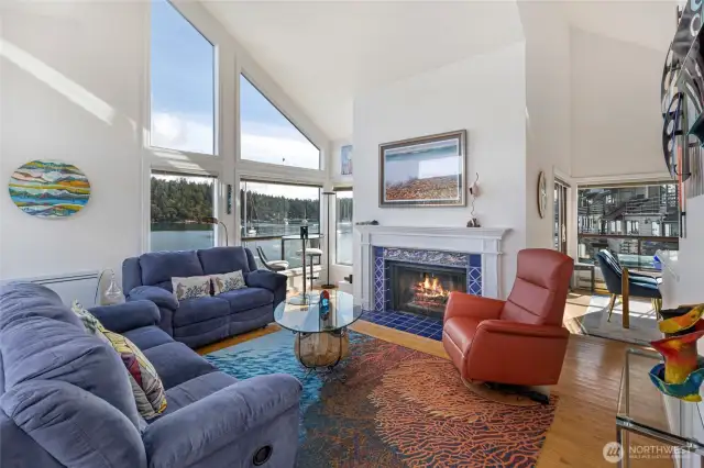 Living room, an abundance of windows for natural light.