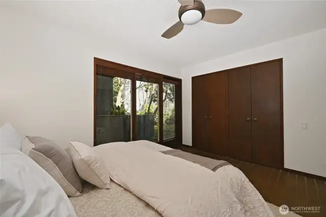 Large window and built-in closet systems.