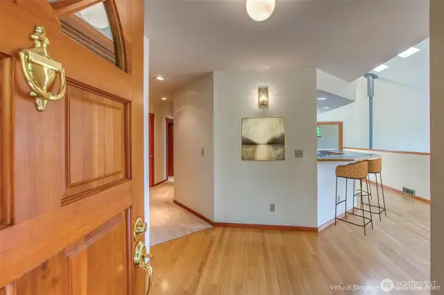 Arrive in a large foyer. Virtual staging.