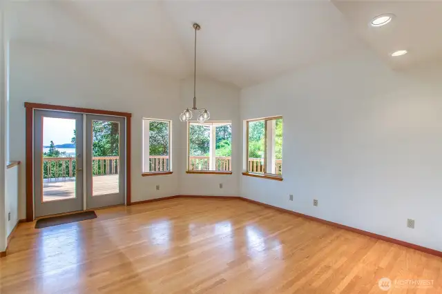 The dining room is light and airy and connected to the kitchen and living room for a great room feel.