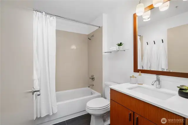 The bathroom features recent updates, offering both style and comfort.