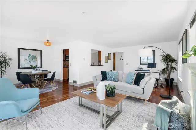 Open and inviting, this living room offers space to stretch out and live large.