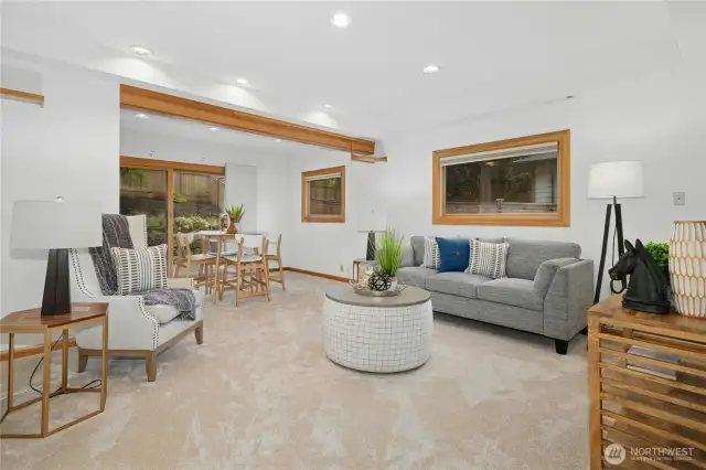 Expansive downstairs recreation room.