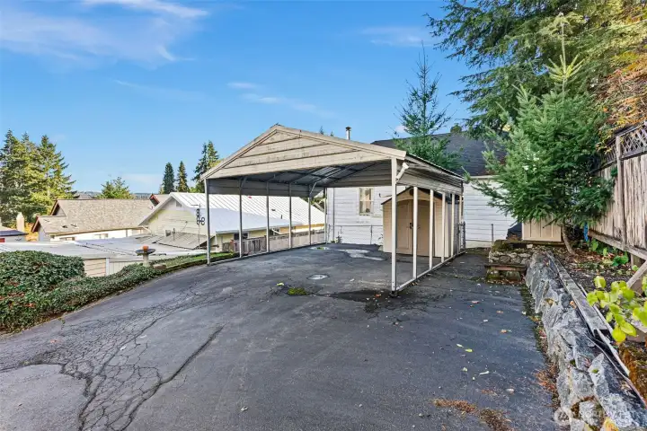 Large covered metal roof carport