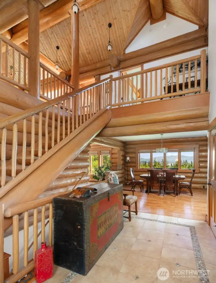 A view from the entry to the main floor and up the stairs to the second floor. Amazing attention to detail in the joinery. A view from the entry to the main floor and up the stairs to the second floor. Amazing attention to detail in the joinery.