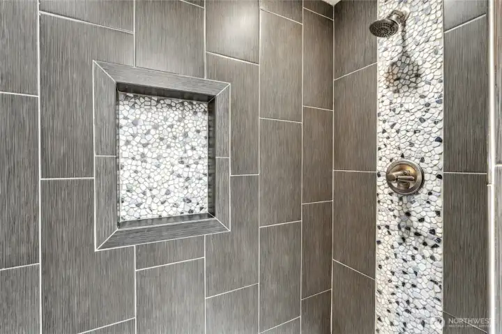 Primary shower with custom tile