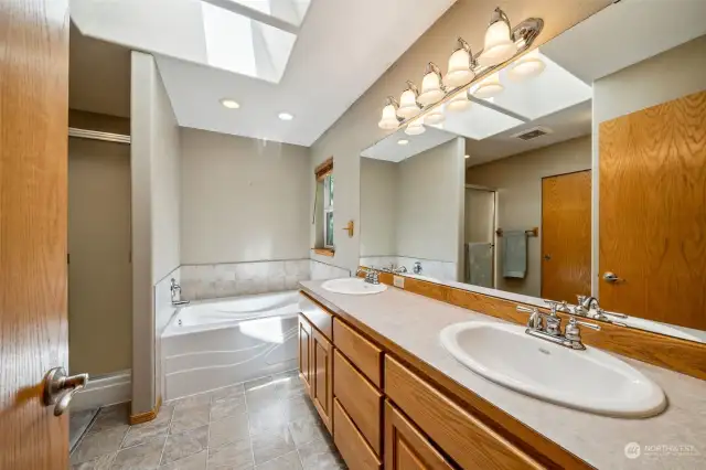 Two skylights, double sink vanity & LOTS of light flooding the primary ensuite.