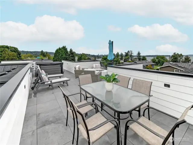 Another view of the rooftop deck showing the hot tub.