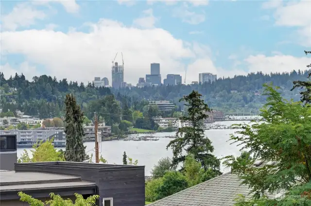 The view of Kirkland and Bellevue from the rooftop deck.