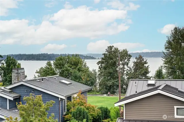 The view of Lake Washington from the rooftop deck.