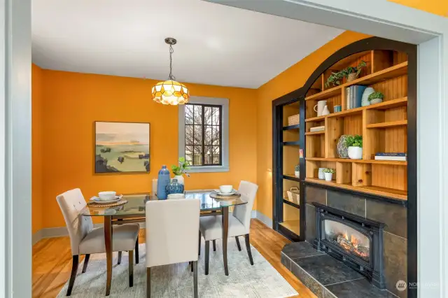 Here is a creative use of space. With the warmth of the fireplace, this also could be used for a cozy living area.