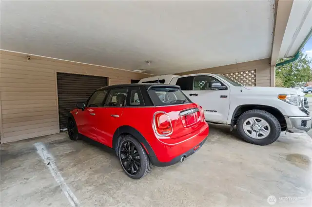 Parking spot with storage unit