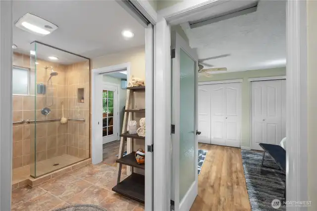 Open and bright and inviting.  Primary suite entrence.