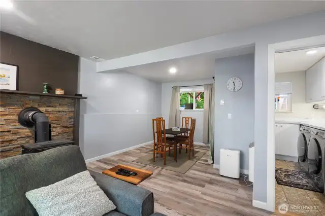 Bedroom downstairs with an extra living space. Open concept.