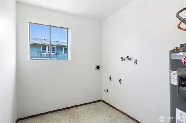 Generous laundry room with furnace & hot water