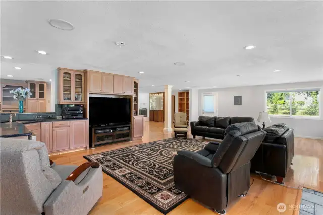 Built-In entertainment center with surround sound and speakers for every room in the house even the front porch