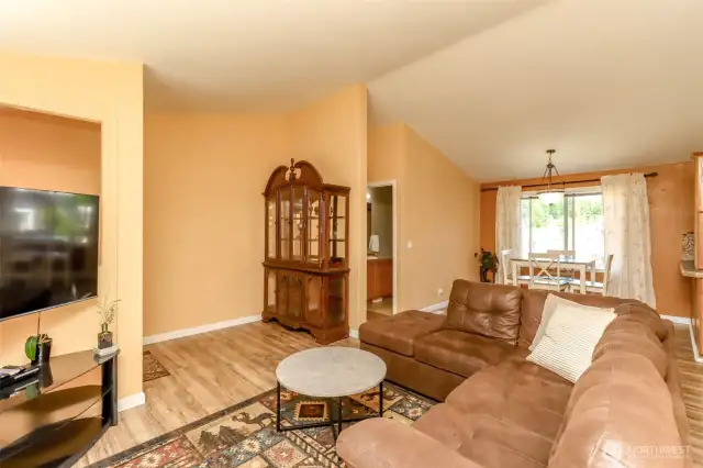 Living room and adjacent dining room.