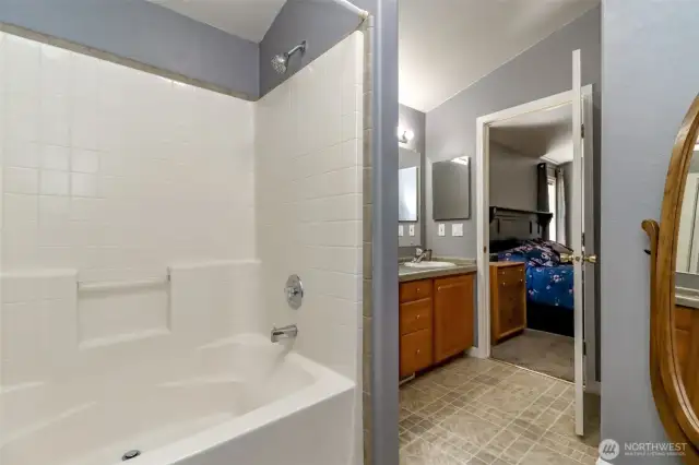 Primary full bath connected to bedroom.