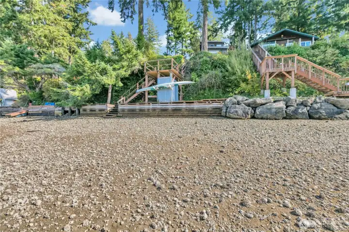 View from the beach looking back towards the house and staircase
