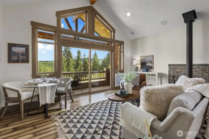 The living space is filled with light and designed for comfort.