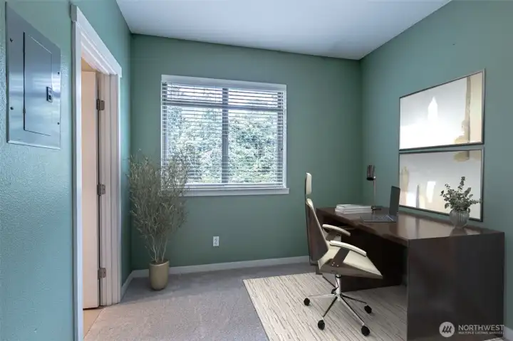 Second Bedroom Suite staged as an office.  (Virtually Staged)