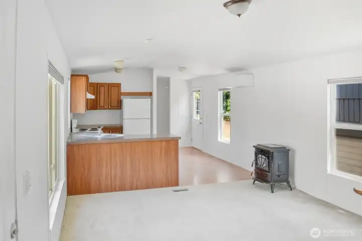 The wood stove comes with the home but not in use.