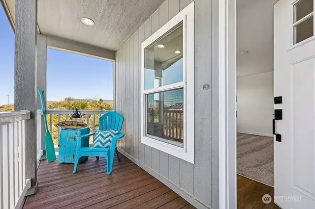 Spacious front deck to relax with your morning coffee