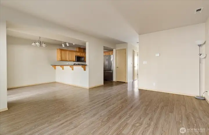 Living room into kitchen.