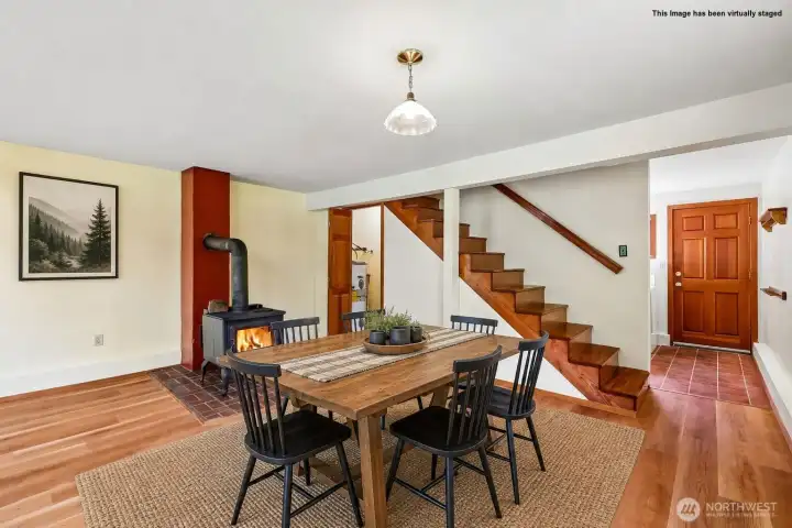 Dining area virtually staged within main space