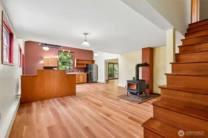 Open layout connecting kitchen and living areas