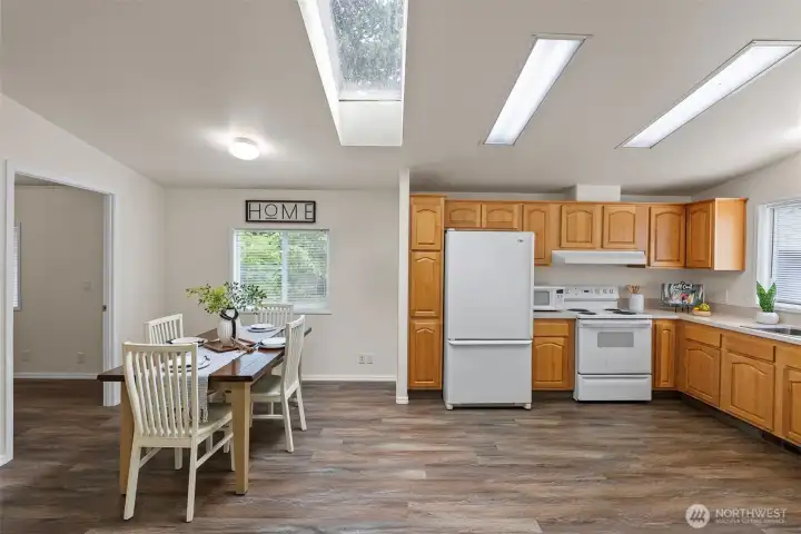 Living room into office, dining room and kitchen