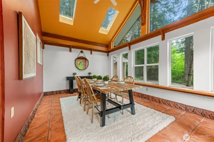 sunroom, set up as formal dining room