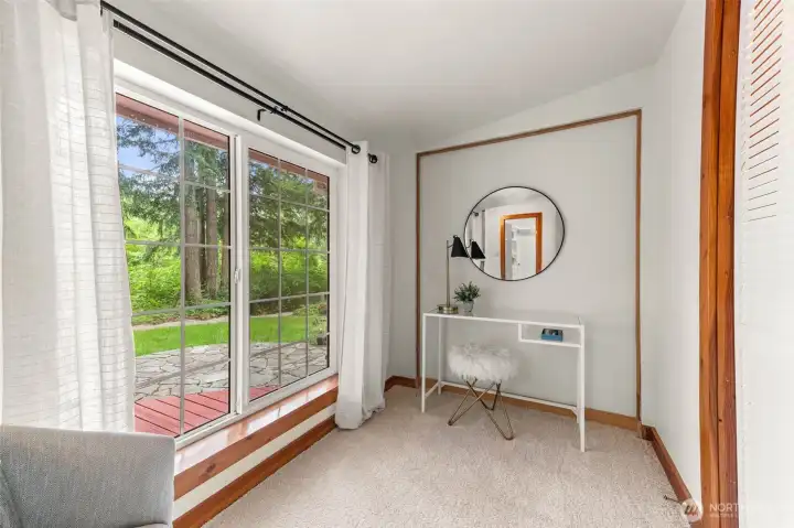 sitting/nursery/office nook in primary bedroom, with second walk-in closet