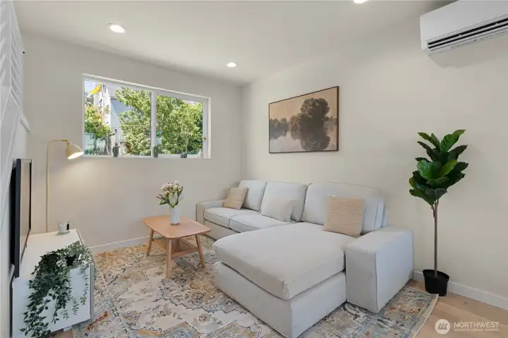 Mini-splits in the living space and in each bedroom keep the home comfortable year-round.