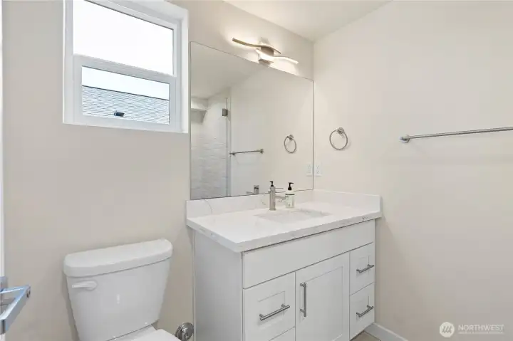 3/4 bath on the lower level.