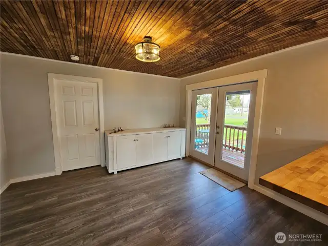 Original beadboard ceiling throughout kitchen and dining room.