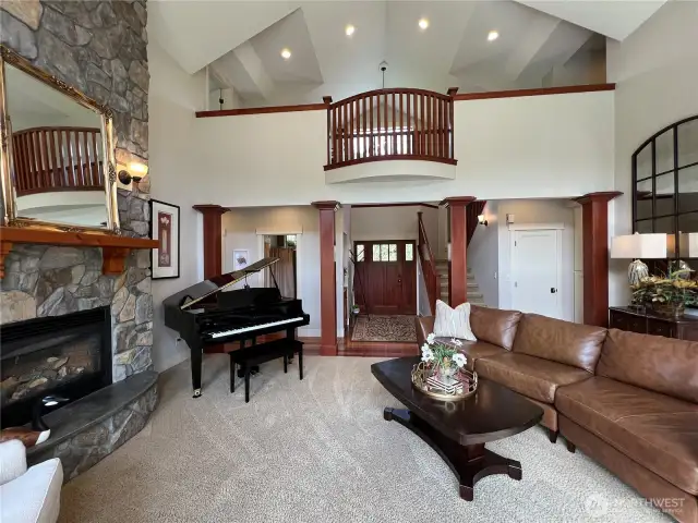 Open and bright, the Juliet balcony connects both floors of the home.